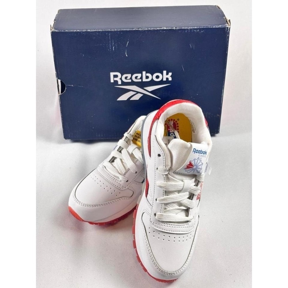 Reebok‎ Classic Leather Popsicle White Red Blue Sneakers Kids Size 1 GW1113